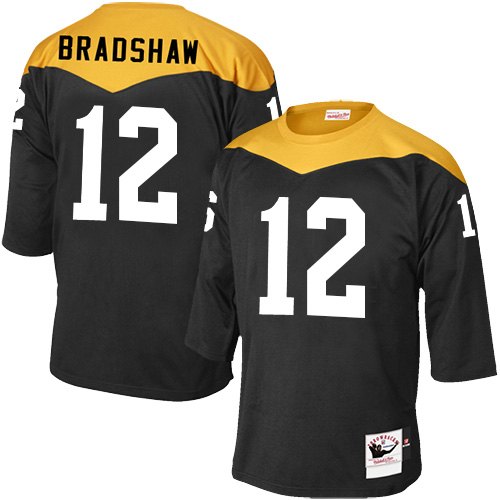 Men's Elite Terry Bradshaw Mitchell and Ness Jersey Black Home - #12 1967 Throwback NFL Pittsburgh Steelers